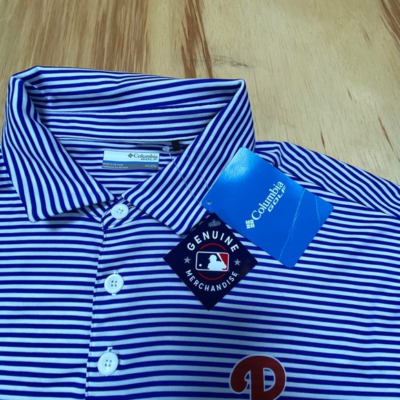 Columbia Golf Philadelphia Phillies Polo 2XL Blue White Stripe NWT Omni-Wick - Picture 6 of 8